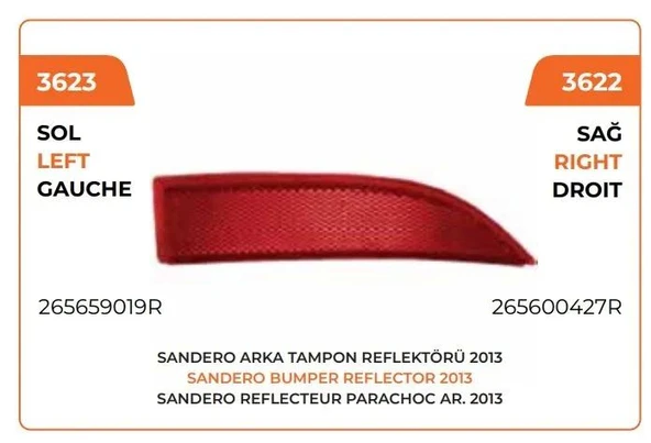 ARKA TAMPON REFLEKTÖRÜ SAĞ 2013 -->> CLİO SYMBOL IV ürün görseli 1
