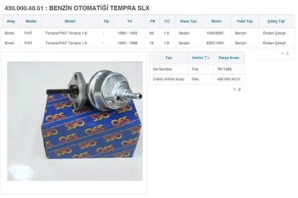 BENZİN OTOMATİĞİ TEMPRA 1600 1600CC 247147 ürün görseli 1