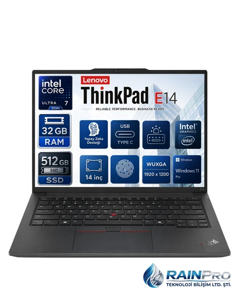 Thinkpad E14 Gen6 Intel Core Ultra 7 255H 32 GB DDR5 512 GB SSD Intel® 14'' Wuxga IPS Windows 11 Pro Taşınabilir Bilgisayar 21SX007RNP09 ürün görseli 1