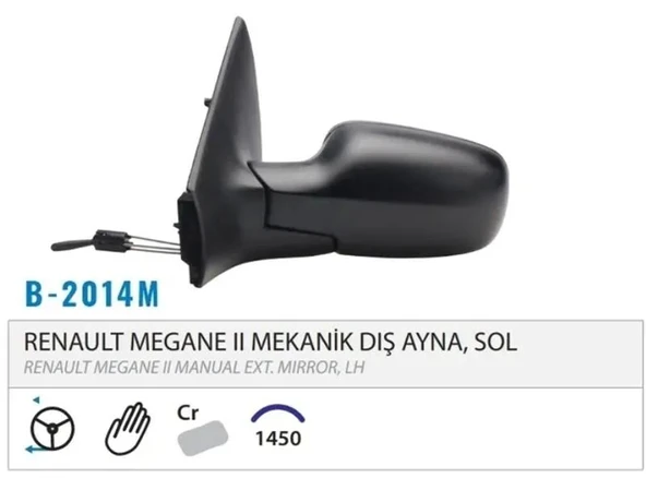 DIŞ DİKİZ AYNASI MEKANİK ASFERİK SOL MEGANE II 03- 08 M002.2016 ürün görseli 1