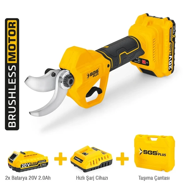 SGS AKÜLÜ BAĞ BUDAMA MAKASI 20V 2*2.0 Ah 32 mm (KÖMÜRSÜZ MOTOR) SGS5558 ürün görseli 1
