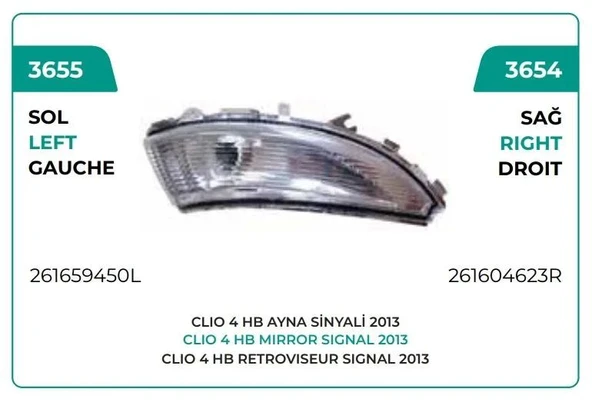 AYNA SİNYALİ SOL 2013 --> CLİO IV HATCHBACK ürün görseli 1