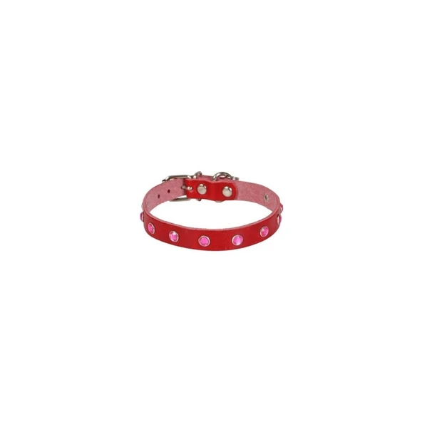 Cattie Gerçek Deriden El Yapımı Taşlı Kedi Boyun Tasması 1,2x25-29cm - Red ürün görseli 1