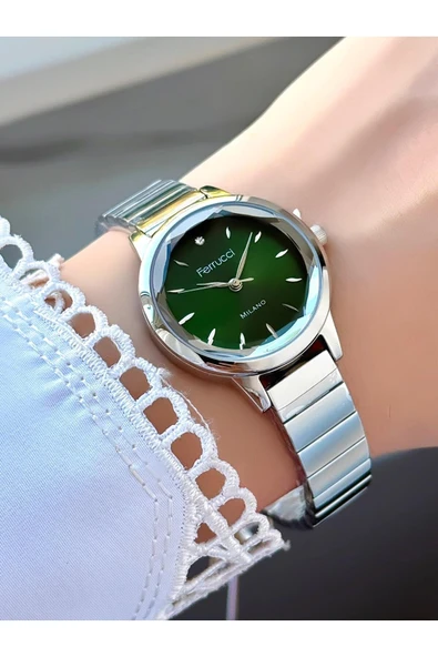 Milano Krem Kadran Rose Gold Metal Kordon Kadın Kol Saati  Yeşil ürün görseli 1