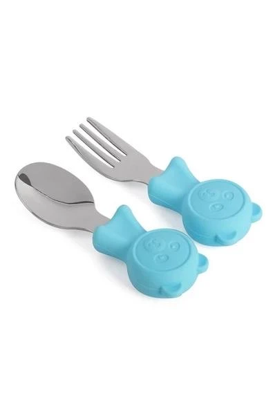 Valkyrie 304 Çelik Panda Bebek Kaşık Çatal SetiSilikon Saplı BPA İçermez Ergonomik Kaymaz Mavi ürün görseli 1