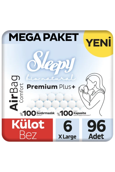 Sleepy Bio Natural Premium Plus Airbag Comfort Mega Paket Külot Bez 6 Numara Xlarge 96 Adet ürün görseli 1