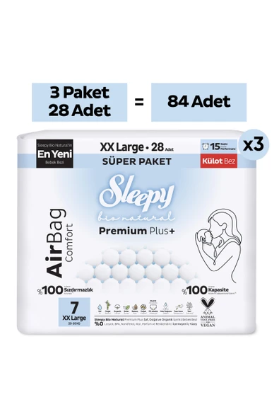 Sleepy Bio Natural Premium Plus Airbag Comfort Mega Paket Külot Bez 7 Numara Xxlarge 84 Adet ürün görseli 1