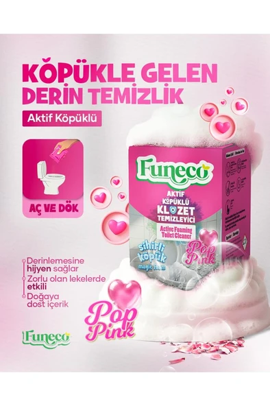 FUNECO Pop Pink – Klozet Tuvalet WC Temizleyici, 1 Kutu-4 Paket, Yeni Nesil Aktif Köpüklü, Ekolojik ürün görseli 1