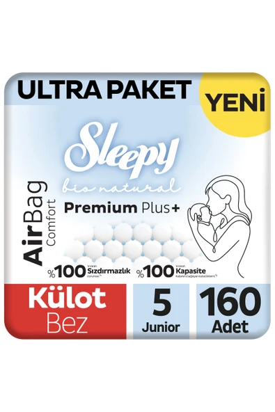 Sleepy Bio Natural Premium Plus Airbag Comfort Ultra Paket Külot Bez 5 Numara Junior 160 Adet ürün görseli 1