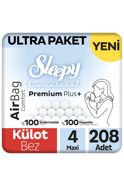 Sleepy Bio Natural Premium Plus Airbag Comfort Ultra Paket Külot Bez 4 Numara Maxi 208 Adet ürün görseli 1