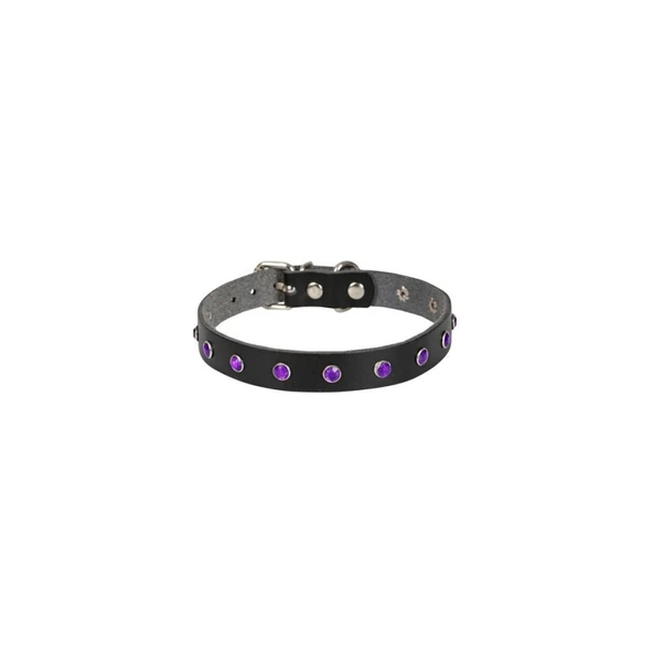 Cattie Gerçek Deriden El Yapımı Taşlı Kedi Boyun Tasması 1,5x28-32cm - Black ürün görseli 1