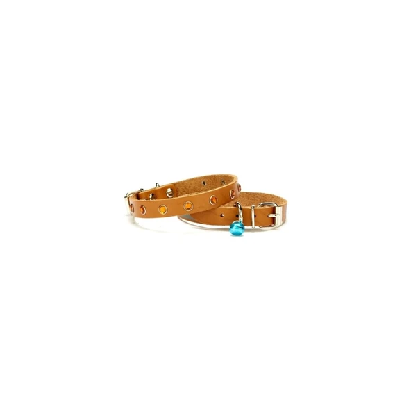 Cattie Gerçek Deriden El Yapımı Taşlı Kedi Boyun Tasması 1,2x25-29cm - Camel ürün görseli 1