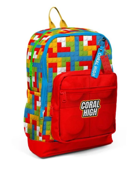 Coral High Renkli Blok Desenli Okul Çantası 23775 ürün görseli 1
