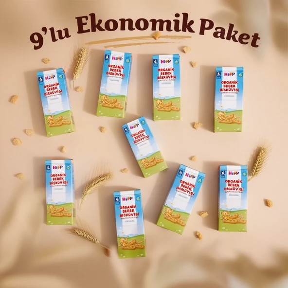 Organik Bebek Bisküvisi 180 gr x 9'lu Ekonomik Paket ürün görseli 1