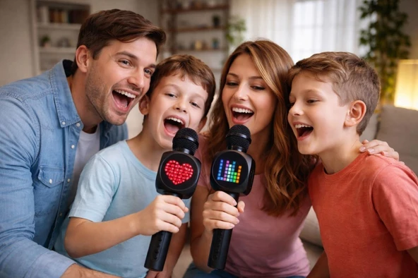 Doppler Tetris Karaoke Mikrofonu Ledli Ses Değiştirme Özellikli Işıklı Yeni ürün görseli 1