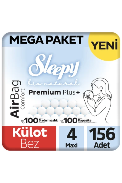 Sleepy Bio Natural Premium Plus Airbag Comfort Mega Paket Külot Bez 4 Numara Maxi 156 Adet ürün görseli 1