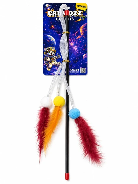 Catmozz Premium 3'lü Tüylü Ponpon Boru Olta 45 Cm ürün görseli 1