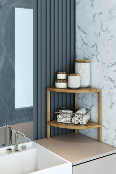 Minimalist Atlantik Çam 2 Katlı Dekoratif Raf - Çok Amaçlı Yan Sehpa ürün görseli 1