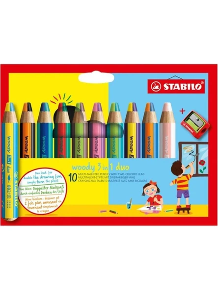 Stabilo Woody 3in1 Duo Kuru Boya 10 Renk Eo882/10-2 ürün görseli 1