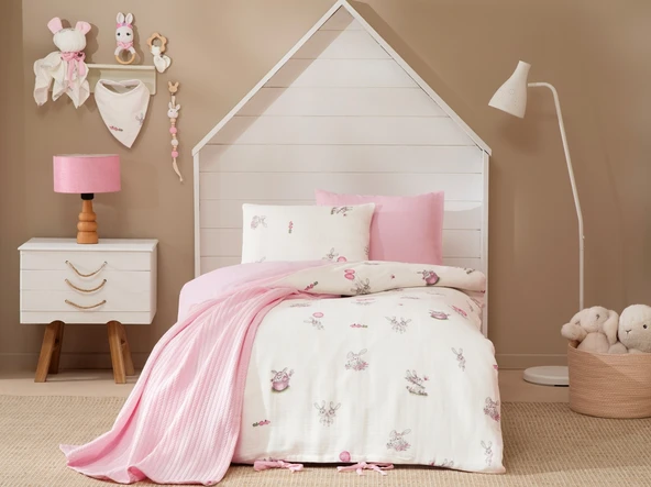 Özdilek 10 Parça Müslin Bebek Seti (Önlüklü)-Rabbit Pembe ürün görseli 1