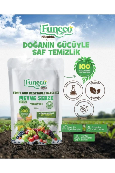 FUNECO Natural Meyve & Sebze Yıkayıcı 350g (100 Kullanımlık) - Bitki ve mineral bazlı temizleyici toz ürün görseli 1