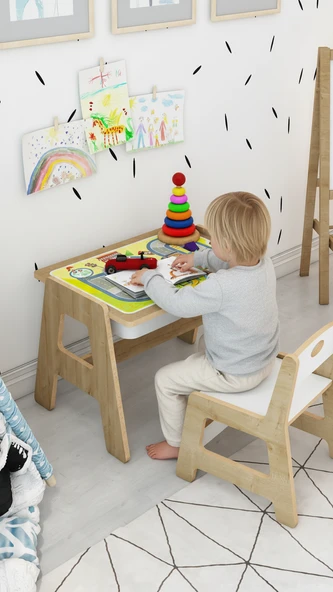 Montessori Ahşap Aktivite Masa ve Sandalye Takımı - Çocuk Çalışma Alanı ürün görseli 1