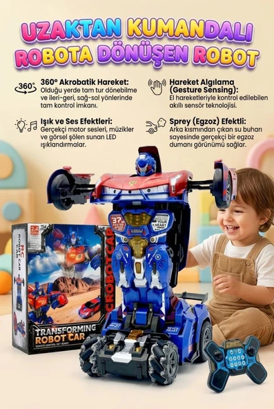 Uzaktan Kumandalı 15 Fonksiyonlu Sesli Müzikli Sensörlü Sprey Efekti Form Değiştiren 40 Cm DEV Robot Araba ürün görseli 1
