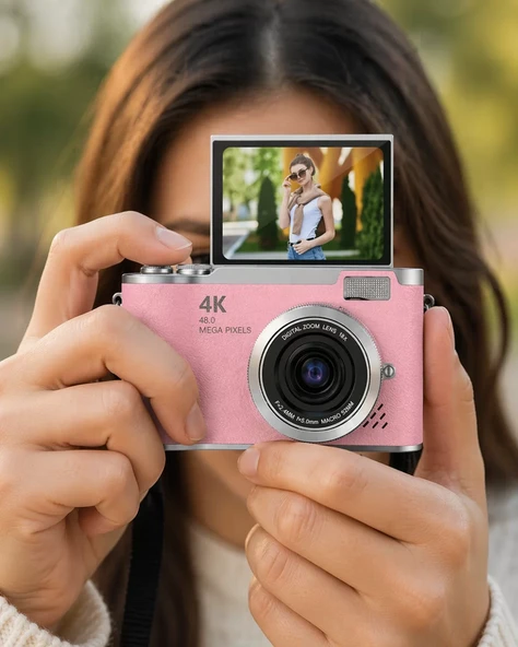 48 MP Vlog Kamera 1080P Video Flip Screen Uzun Pil Ömrü Selfie Kamera ürün görseli 1