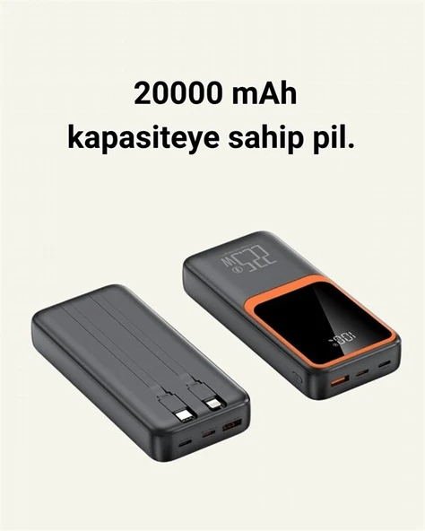 Taşınabilir Şarj Cihazı 20000 mAh | 22.5W Hızlı Şarj + Dijital Ekran + Kablo Dahil ürün görseli 1