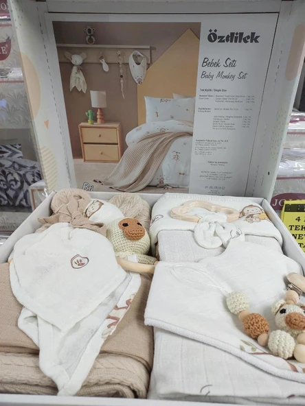 Özdilek 10 Parça Müslin Bebek Seti (Önlüklü)-Monkey Bej - Resim 2