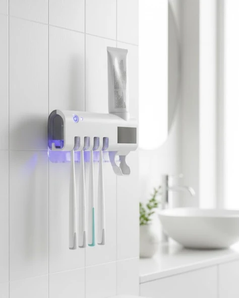 UV Sterilizasyonlu Duvara Monte Otomatik Diş Fırçası Tutucu ürün görseli 1