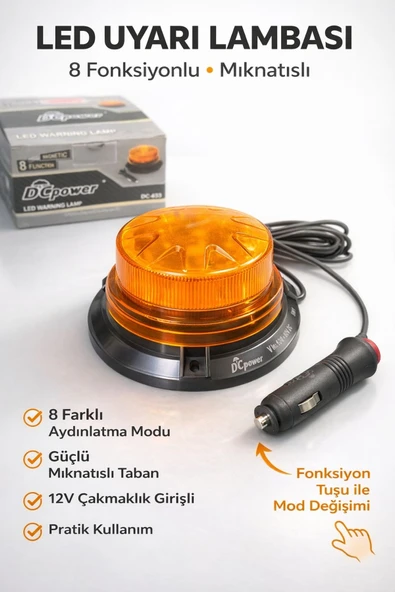 GUMUSONLINE Çakarlı Tepe Lambası Aç Kapa Düğmeli Mıknatıslı 8 Fonksiyonlu 10/80Volt ürün görseli 1
