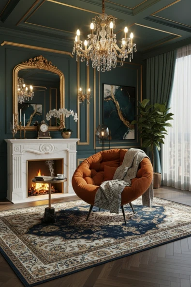 AVYNA Lüx Turuncu Berjer Koltuk 92x92: Modern Tekli Salon Koltuğu - Armut Minderli Metal Sandalye ürün görseli 1
