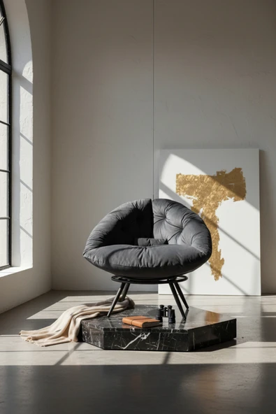 AVYNA Tekli Koltuk Berjer | Yastıklı, Minderli ve Geniş Oturma Alanı - Füme - 92 x 92 cm ürün görseli 1