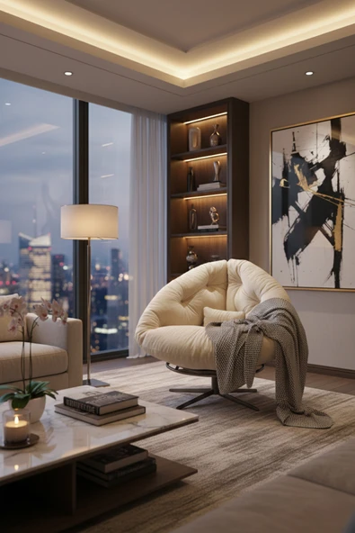 AVYNA Bohome Collection 360 Derece Dönen Mekanizmalı Berjer Tekli Koltuk - New York Model - Krem ürün görseli 1