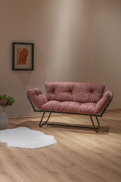 AVYNA Bhusra Yatak Olabilen Mekanizmalı Ikili Kanepe Kolları Açılan Yataklı Koltuk Pembe ürün görseli 1