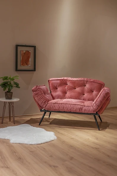 AVYNA Storm Yatak Olabilen Mekanizmalı Kolları Yatan Ikili Kanepe Koltuk Pembe ürün görseli 1