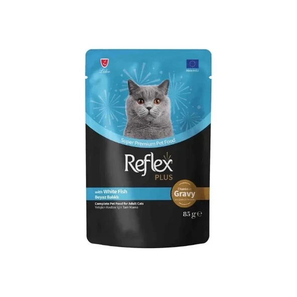 Reflex Plus Sos İçinde Et Parçacıklı Beyaz Balıklı Yaş Mama 85 Gr ürün görseli 1
