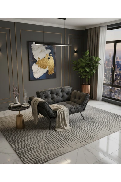 AVYNA İkili Yataklı Koltuk | Mekanizmalı Kanepe | Ergonomik Tasarım Minderli Çekyat | Füme | 60x180cm ürün görseli 1