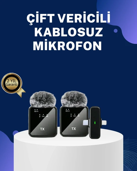 2In1 Kablosuz Yaka Mikrofonu İos Android Uyumlu ürün görseli 1