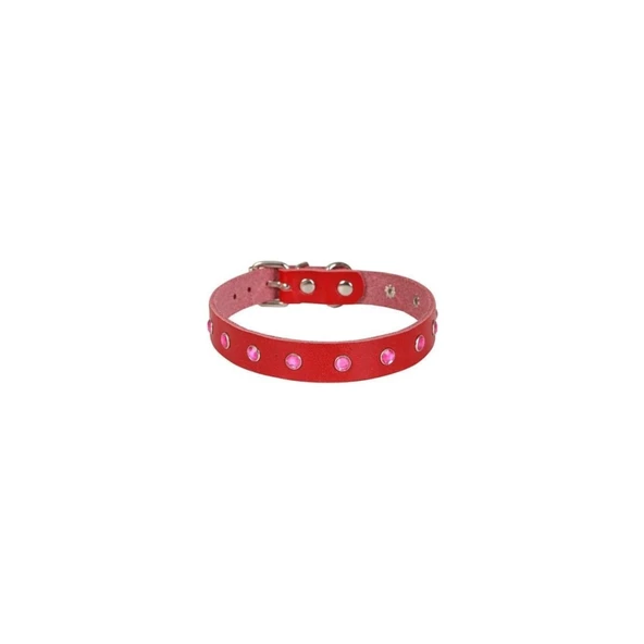 Cattie Gerçek Deriden El Yapımı Taşlı Kedi Boyun Tasması 1,5x28-32cm - Red ürün görseli 1