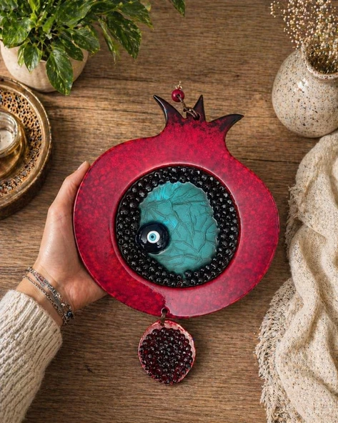 Nar Duvar Süsü Nazar Boncuklu Nazarlık 23x37 cm El Yapımı Dekoratif Ev Aksesuarı ürün görseli 1