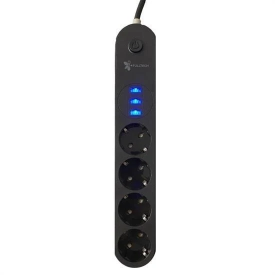 4Lü Siyah Anahtarlı 3 Usb Li Akım Korumalı Topraklı Çocuk Korumalı Grup Priz 2 Metre ürün görseli 1