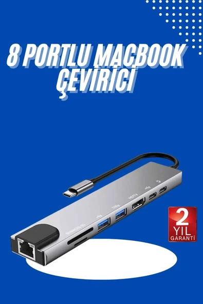 Usb Type-C Hub Dönüştürücü Çevirici Çoklayıcı Macbook Çevirici 8 Portlu ürün görseli 1