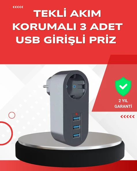 2500W Güç Destekli Akım Korumalı Priz – 3 Usb Çıkışlı ürün görseli 1