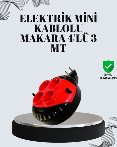 3 Metre Uzatma Kablolu 4 Prizli Makara Kırmızı ürün görseli 1
