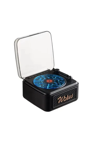 Nostalji Mini Plak Görünümlü Radyolu Bluetooth Hoparlör 3D Ses Dalgası Müzik Plak Siyah ürün görseli 1