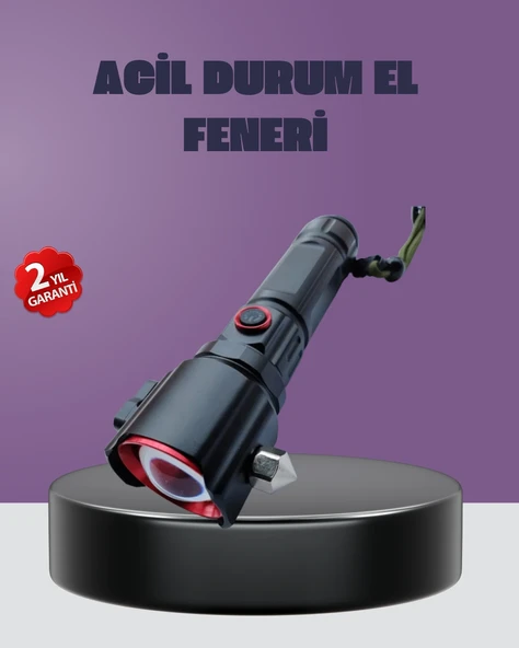 Güçlü Işıklı El Feneri Acil Durum Çekiç Pusula ürün görseli 1