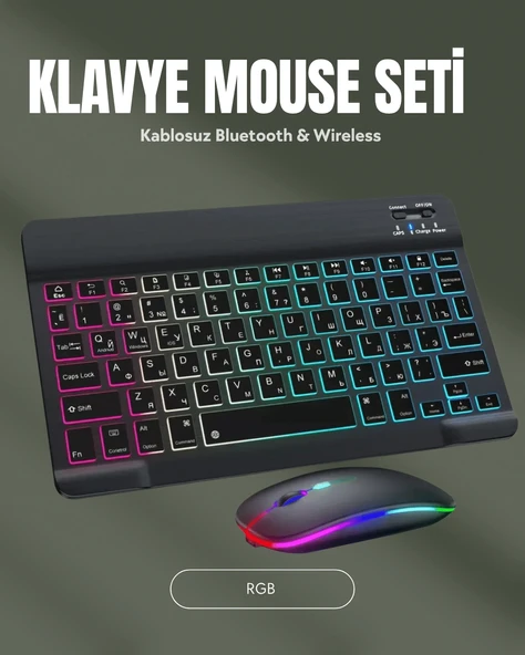 Rgb Aydınlatmalı Şarjlı Kablosuz Klavye Mouse Seti – Kompakt Tasarım ürün görseli 1