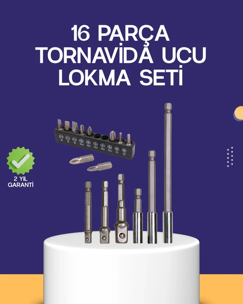 16 Parça Bits Adaptör Seti Vidalama Tamir Bakım Seti ürün görseli 1